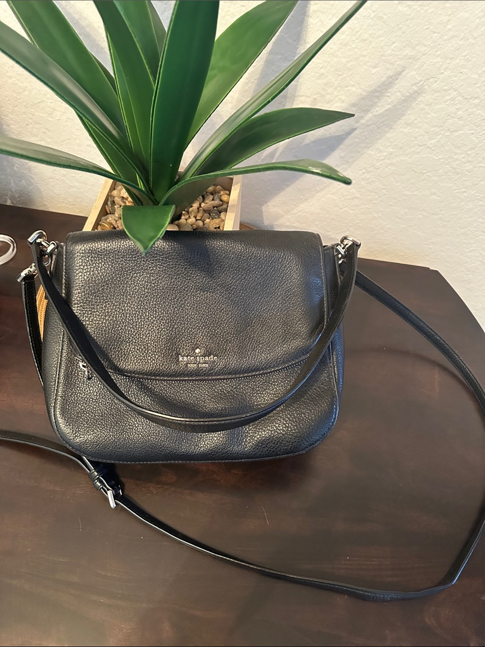 kate spade Black Pebbled Leather Flap Crossbody Bag